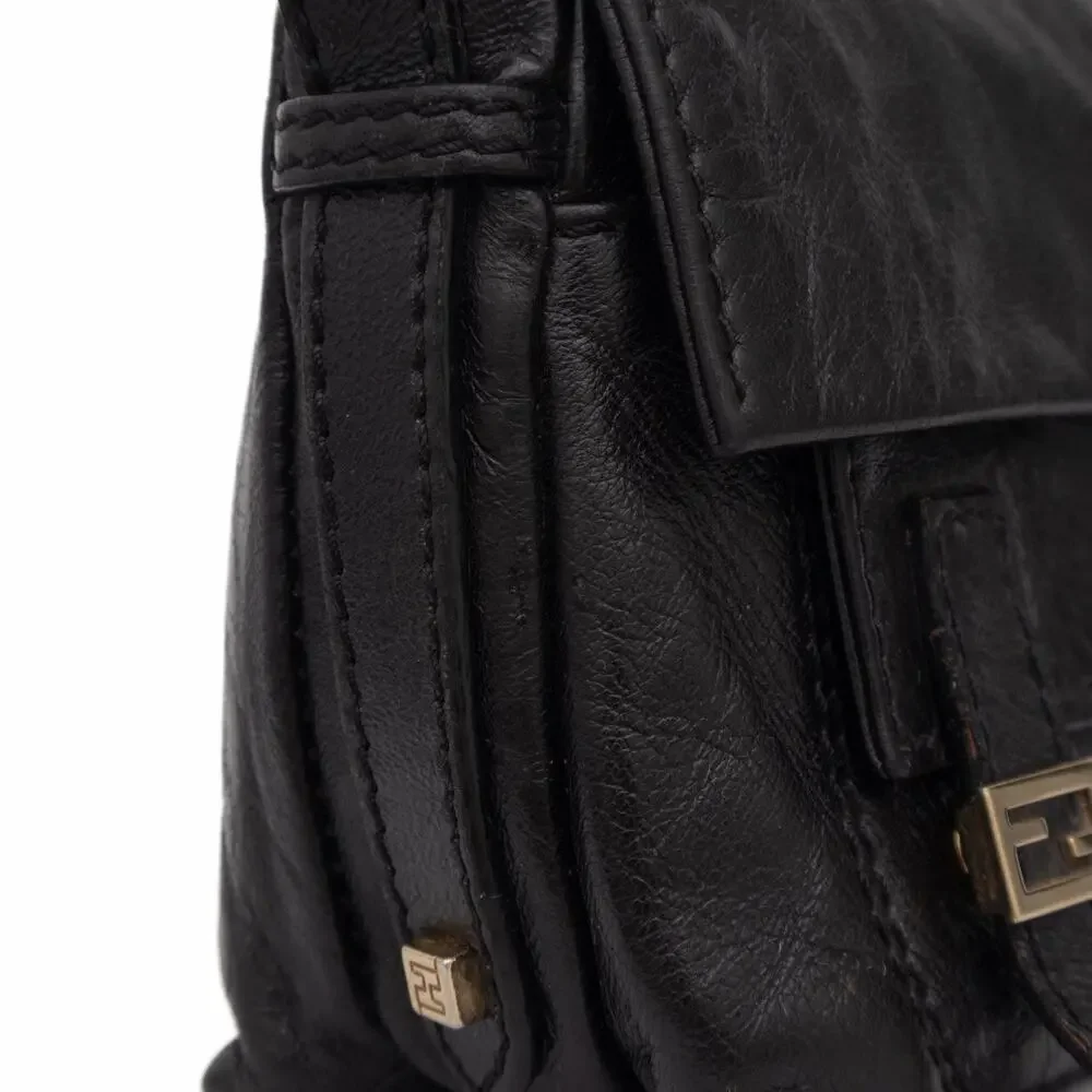 FENDI Sweety Sweet FF Baguette Black Napa Leather Shoulder Flap Bag VTG Y2K